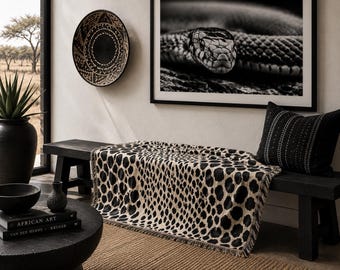Couverture tissée imitation peau de serpent | Jeté à motif animalier, motif safari neutre