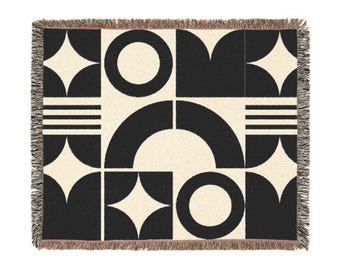 Mid-Century Geometric Woven Blanket | Abstract Retro Pattern