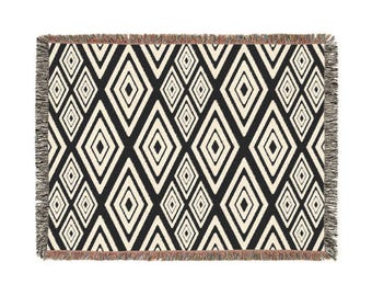 Couverture tissée à motif losanges aztèque | Jeté bohème tribal