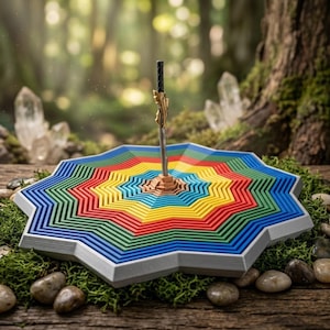 Fantasy zwaardstandaard fidget toy STL, zwaardhouder display 3D printbestand, stervormige sokkel, middeleeuwse decoratie, display voor zwaardverzamelaars, digitaal