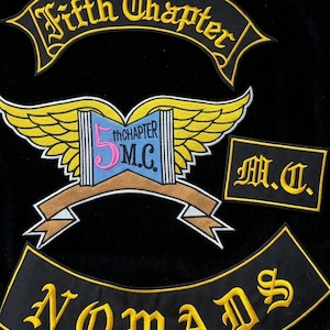 Conjunto de parches grandes bordados para la espalda de Fifth Chapter MC Nomads Winged Book Biker