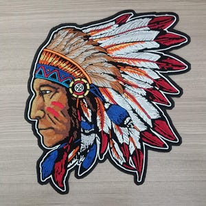 Large Native American Chief Embroidered Patch Iron On Biker Jacket Badge