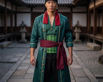 Disfraz de cosplay de Roronoa, kimono de anime, atuendo de Zoro Wano, disfraz de Halloween,