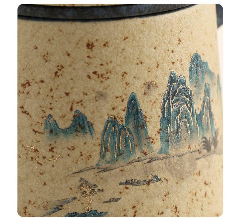 Handmade Ceramic Tea Mug With Lid & Infuser, Rustic Chinese Landscape ...