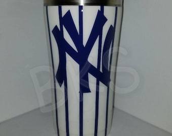 Yankees, 20oz, tumbler, Stainless steel,  Hot or cold cup,  Sports team,  Blue and white, Gift, baseball, fan, insulated,  custom, mug, cup