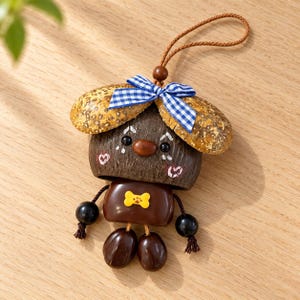 Handmade Nut Shell Dog Bag Charm, Kawaii Puppy Keychain, Shell Chime Car Mirror Pendant, Dog Lover Gift
