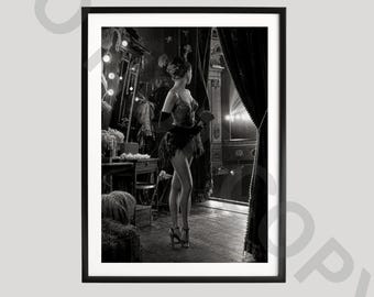Burlesque Dancer Poster, Black and White Print, Vintage Cabaret Photography, Theater Stage Wall Art, Moulin Rouge Style Decor Gift