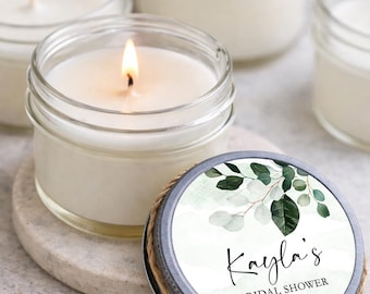 Eucalyptus Bridal Shower Favors: Set of 6 Personalized Soy Candles, Boho Greenery Wedding Gift