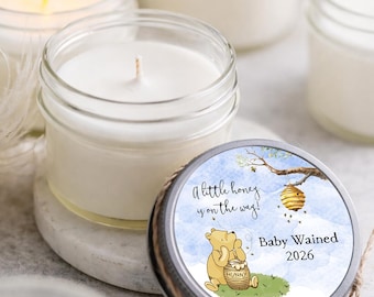 Winnie the Pooh Set 6 Baby Shower Favors: Personalized Soy Candles, Classic Winnie Party, 4oz jar