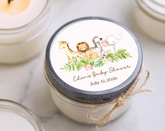 Safari Baby Shower Favors | Set of 6 Personalized Jungle Animal Soy Candle Keepsakes