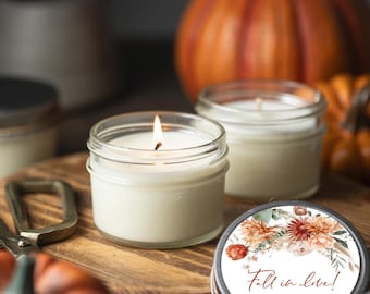 Fall Bridal Shower Favors: Rustic Soy Candles, Personalized Labels (Set of 6)