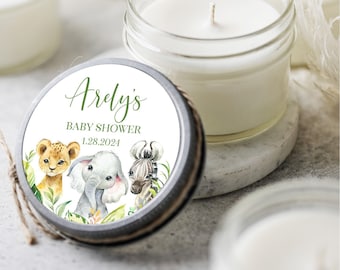 12pcs Safari Personalized Soy Candle Favors, Jungle Animal Party Favors, Wild One Baby Shower for Boy