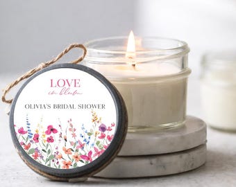 Boho Wildflower Bridal Shower Favors: 4oz Jar Scented Soy Candles - Set of 6