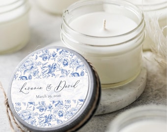 Set of 6 Dusty Blue Wedding Favor, Powder Blue Floral Wedding, Light Blue Floral Soy Candle Favor, Toile Party Favor