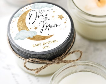 We are over the Moon Baby Shower Favor, Gender Neutral Twinkle Little Star, Baby Shower Favor, Set of 12 Personalized Soy Candle Favors