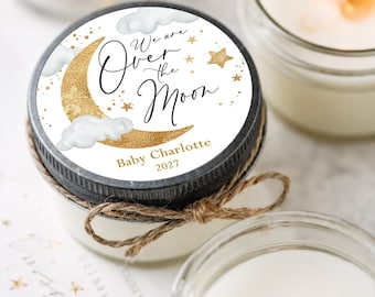 Over The Moon Baby Shower Favors, Personalized Soy Candle Favors, Set of 6