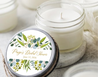 Eucalyptus Bridal Shower: Set of 6 Candle Favors,  Personalized Wedding Shower Gifts, 4oz jar
