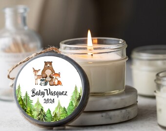 Set of 12 Personalized Soy Candles, Woodland Baby Shower Favors, Baby Forest Animals Shower Favor, Woodland Animal Baby Shower