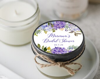 Set of 12 Soy Candle Favors, Hydrangea Bridal Shower, Purple Hydrangea Wedding