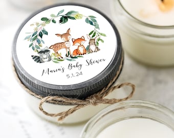 12pcs Personalized Woodland Baby Shower Soy Candle Favor, Woodland Shower Favor, Enchanted Forest