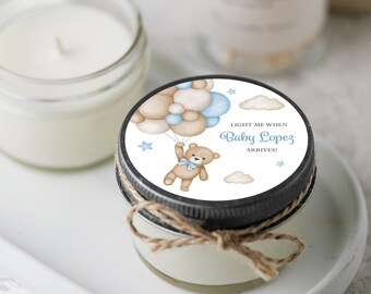 12 pcs Teddy Bear Baby Shower Favor, Boy Baby Shower, Teddy Bear Balloon Shower Favor, Baby Shower Soy Candle Favor