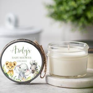 12pcs Safari Personalized Soy Candle Favors, Jungle Animal Party Favors, Wild One Baby Shower for Boy image 2
