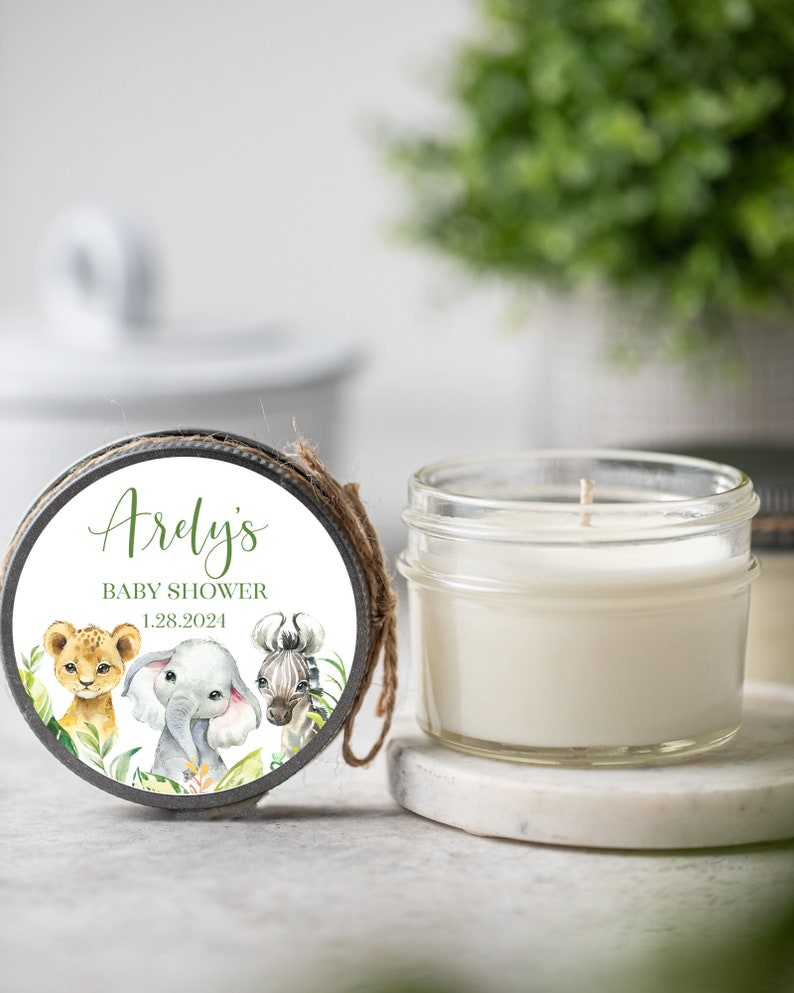 12pcs Safari Personalized Soy Candle Favors, Jungle Animal Party Favors, Wild One Baby Shower for Boy image 2