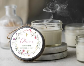 Wildflower Baptism Candle Favor, Girl First Communion Favor, First Holy Communion, Baptism, Minimalist Religious Favor