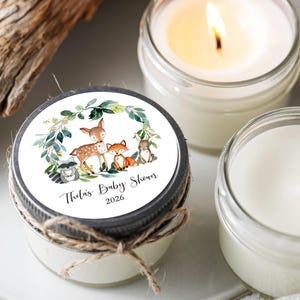 Woodland Baby Shower Candle Favors: Forest Animals Party, Set of 6 Soy Candles image 2