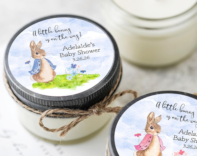 Featured listing image: Peter Rabbit Baby Shower Candles: Personalized Storybook Bunny Favors (Set of 6)