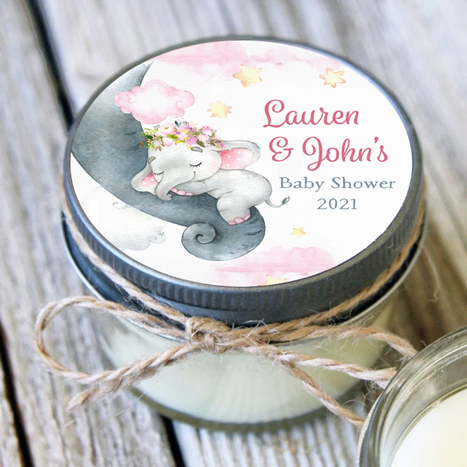Girl Elephant Baby Shower Candle Favor Elephant Baby Shower Etsy