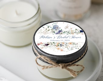 12 pcs Wildflower Soy Candle Favors, Personalized Wedding Favors, Floral Bridal Shower, Wedding Shower
