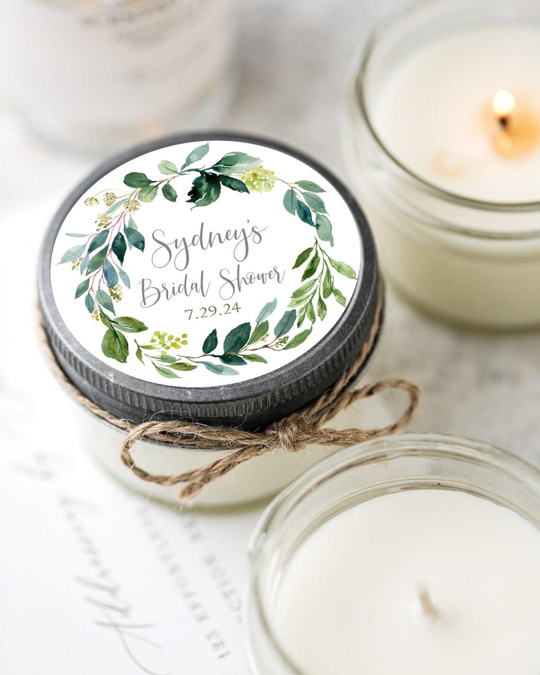Soy Candle Favors: 6 Personalized Greenery Bridal Shower Favors - Etsy