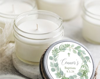 Set of 12 Soy Candle Favors,  Eucalyptus Wreath Baptism Favors, First Communion Favors