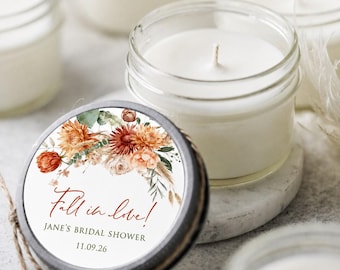 Rustic Floral Soy Candles, Fall Bridal Shower Favors, Personalized Party Gifts