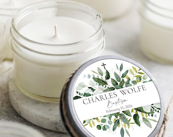 Set of 6 Baptism Favors, Eucalyptus Greenery, Baptism, Christening Favors, Boy Baptism, Communion Favor, Personalized Candle Favors