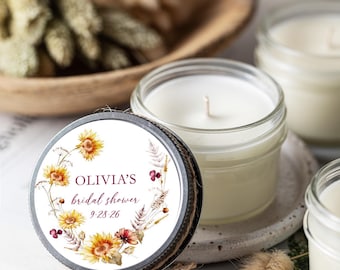 Sunflower Soy Candle Favors: Personalized Bridal Shower Gifts (Set of 6)