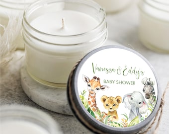 12pcs Safari Baby Shower Personalized Soy Candle Favors, Jungle Animal Party Favors, Wild One Baby Shower for Boy