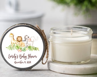 Set of 12  Soy Candle Favors, Jungle Baby Shower Favor, Safari Baby Shower Gift, Jungle Safari Baby Shower, Tropical Baby Shower