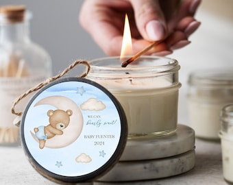 Teddy Bear Baby Boy Shower Candle Favor,  Bearly Wait Baby Shower, Blue Teddy Bear, Soy Candle Favors | Set of 6