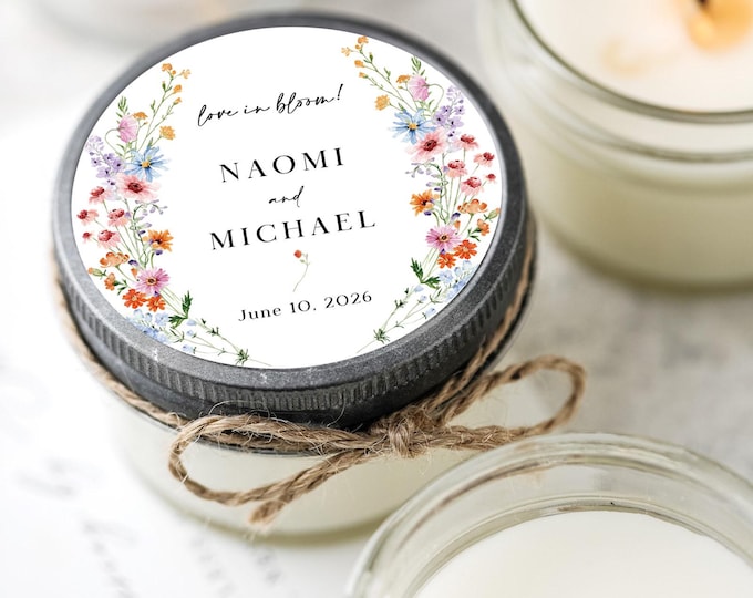 Featured listing image: Personalized Wildflower Wedding Candles: Love in Bloom Bridal Shower Favors, Garden Party Gift