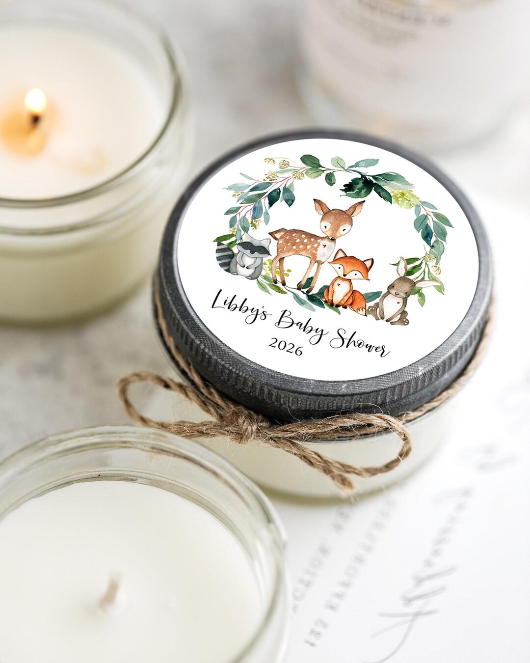 Woodland Baby Shower Candle Favors: Forest Animals Party, Set of 6 Soy ...