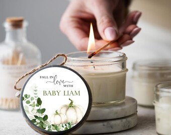 12 pcs Fall In Love Baby Shower Candle Favors, Autumn Baby Shower, White Pumpkin Baby Shower Favors