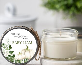 Fall In Love Baby Shower Favors: White Pumpkin Soy Candles - Set of 6