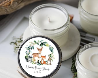 Woodland Baby Shower Candle Favors: Set of 6 Personalized Forest Animal Candles, Forest Party Gifts