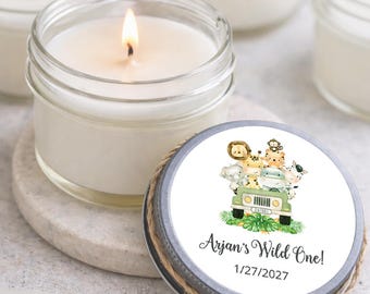 Wild One Candle Favors | Set of 6 Personalized Safari Birthday & Baby Shower Keepsakes