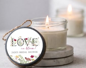 Love in Bloom Bridal Shower Candle Favors: Set of 6, Personalized Bridal Shower Favors, Floral Bridal Shower Decor, Wedding Shower Party