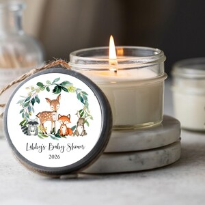 Personalized come tied and labeled, forest-themed baby shower decor made in Montana