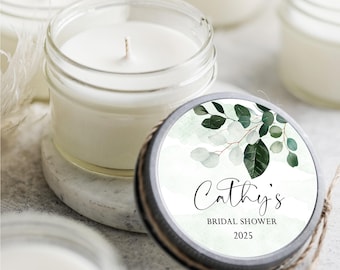 Set of 6 Eucalyptus Greenery, Bridal Shower Favors, Wedding Favors, Personalized Soy Candle Favors