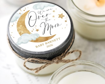 Set of 6 Baby Shower Favors, We're Over the Moon, Baby Shower Favor, Twinkle Little Star, Personalized Soy Candle Favors